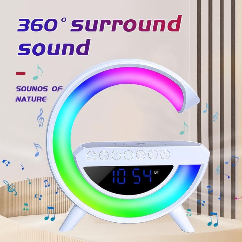 G Lamp Speaker With Digital Clock, RGB Multifunction Wireless Charger Alarm Clock Speaker, Home Decor Smart Lamp, Atmosphere Nightlight Bluetooth Stereo Clock Desktop Speaker, G Type Table Night Light